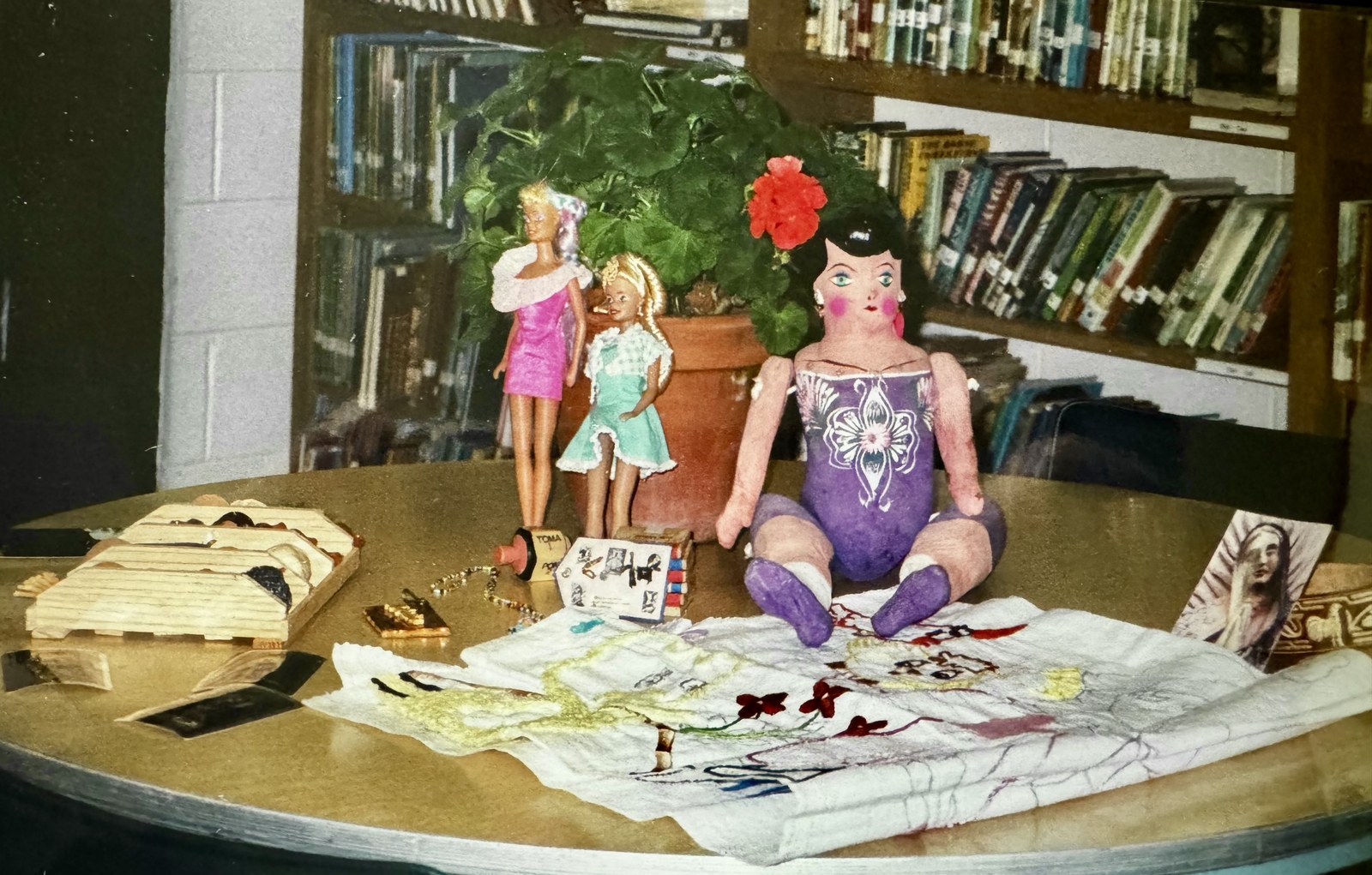 My mother’s handmade crochet samples on the table